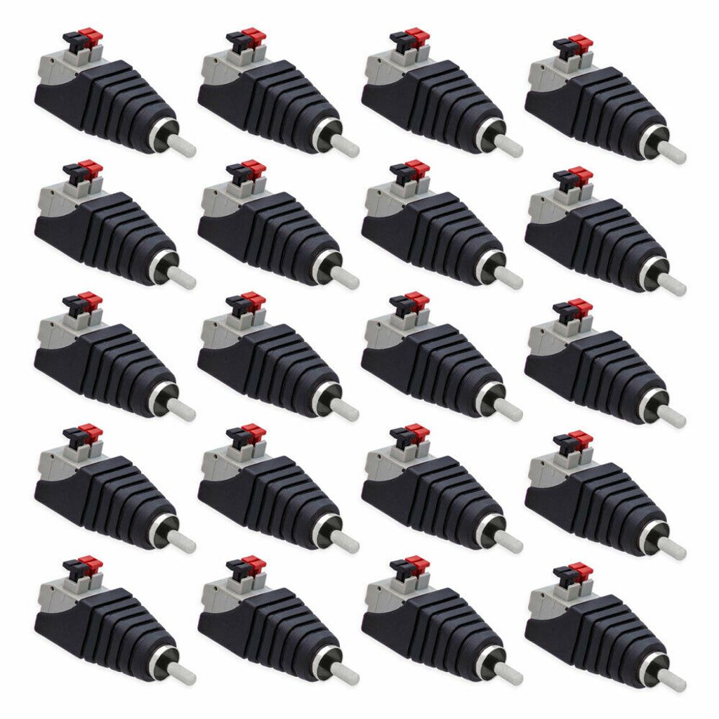 20x Cinch RCA-Stecker Adapter > Terminal Block 2 Pin Druck Klemmen Kabel Verstärker
