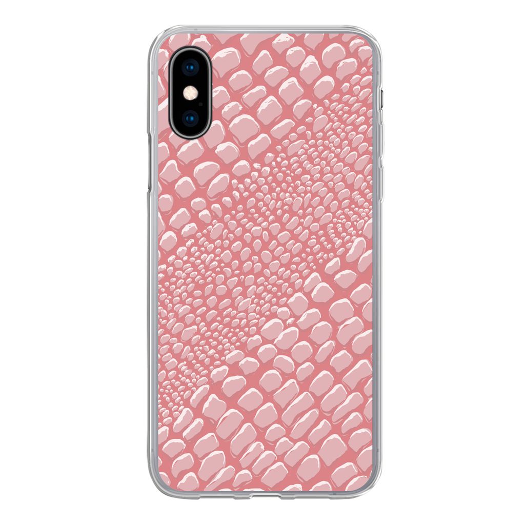MuchoWow Handyhülle Schutzhülle Hülle für iPhone X Krokodilleder - Tierprint - Rosa Silikon Softcase Handy Hülle - Handyhülle