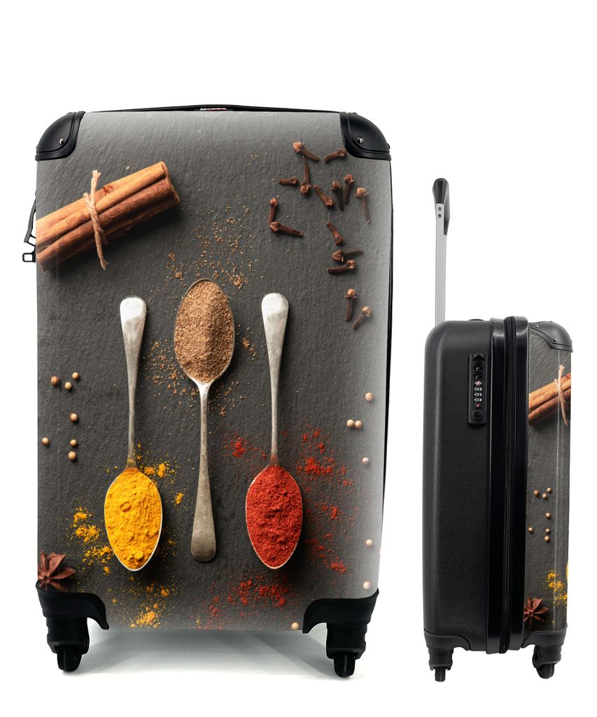 MuchoWow Koffer Handgepäck Trolley Rollkoffer Kleine Reisekoffer mit 4 Rollen - Löffel mit verschiedenfarbigen Kräutern - Cabin Size < 55x40x2...