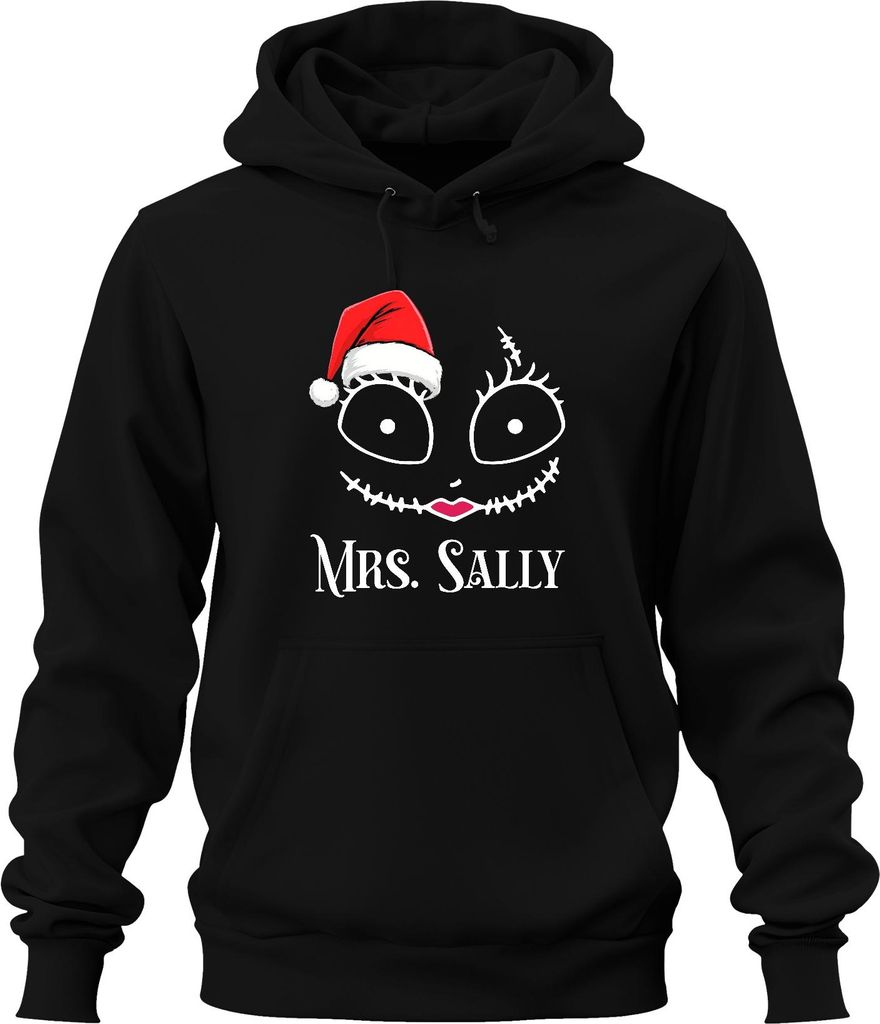 Mrs Sally Weihnachten Skellington Pärchen Liebespaar Lippen Rosa Uni Hoodie Kapuzenpullover, Schwarz, S