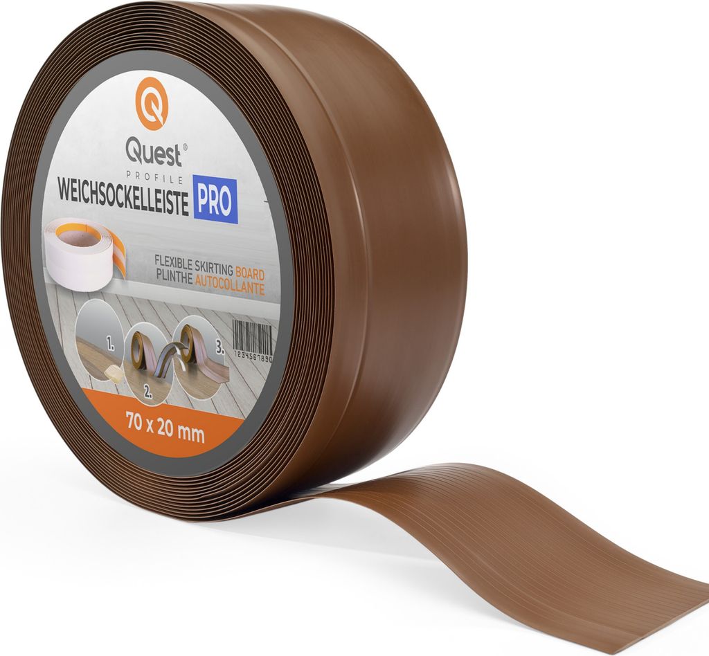 QUEST Weichsockelleiste 70x20mm, 5m, Flexibel Bodenleiste, Produktbild 