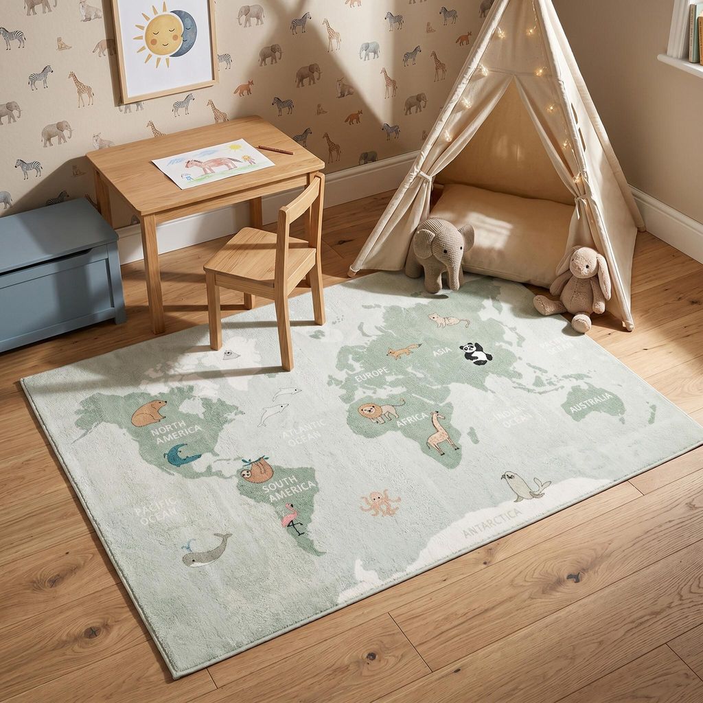 Volero - Dywan dziecięcy - Globe Miętowy - 120x170 cm Zdjęcie produktu 
