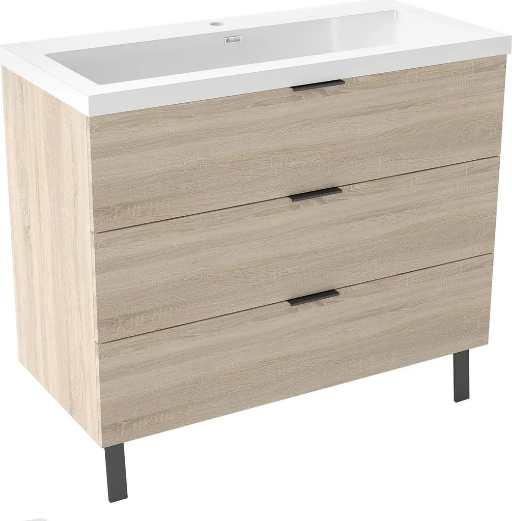 Meuble de Rangement Bas pour Salle de Bain en Bois MDF et Chêne Mat