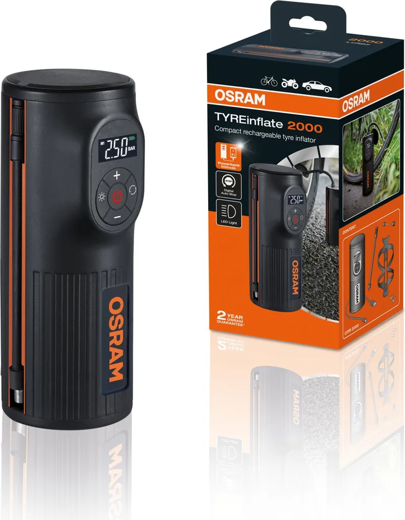 Mini Compresseur sans Fil OSRAM TYREinflate 2000 avec Batterie et Lampe
