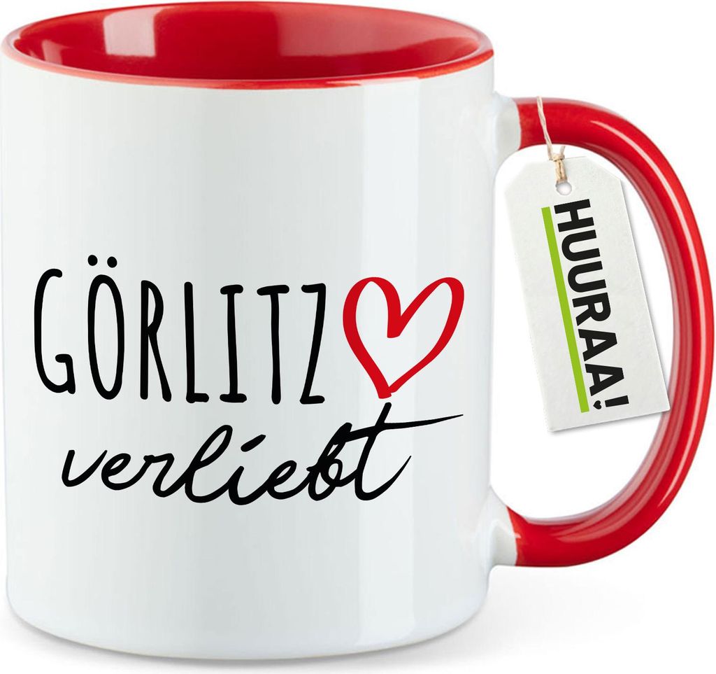Huuraa Kaffeetasse Görlitz verliebt 330ml Rot Keramik Kaffeebecher Geschenkidee