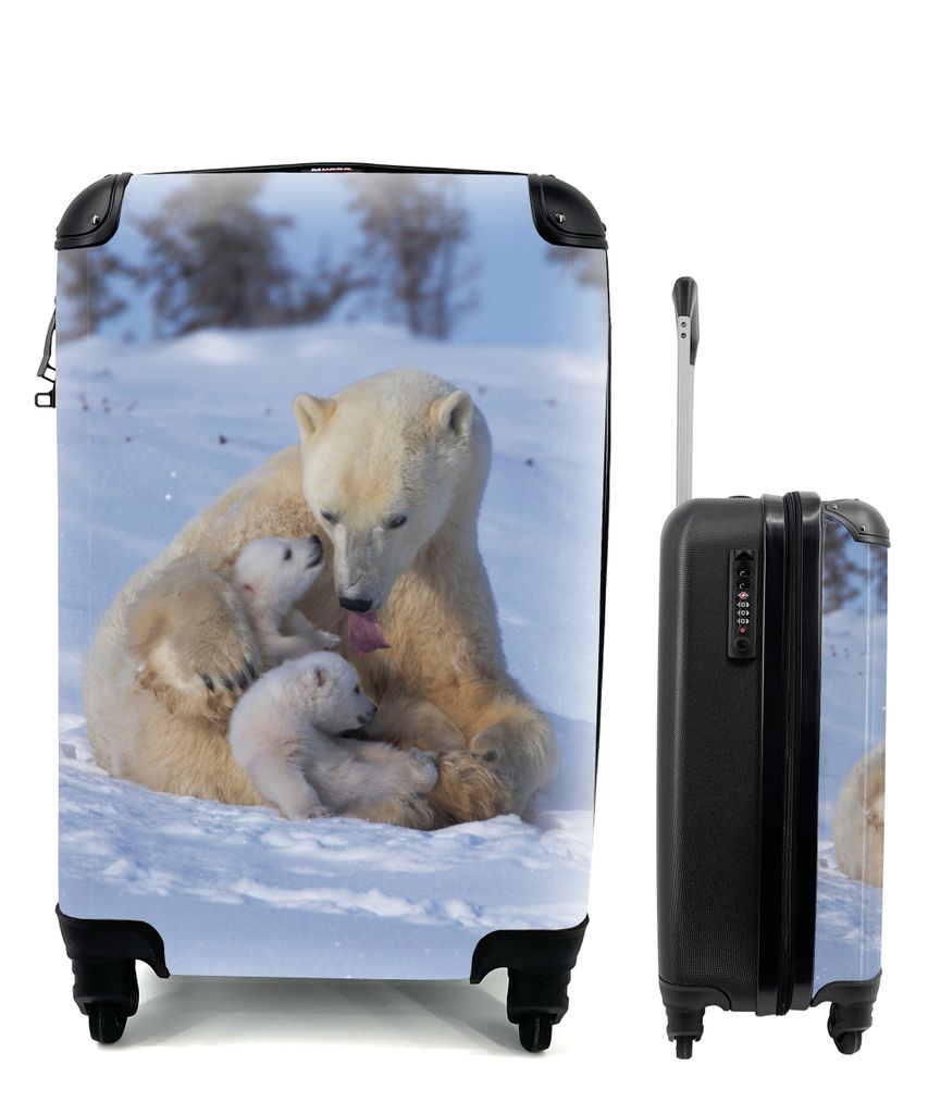 MuchoWow Koffer Handgepäck Trolley Rollkoffer Kleine Reisekoffer mit 4 Rollen - Eisbären - Schnee - Weiß - Cabin Size < 55x40x23 cm & 55x40x20...