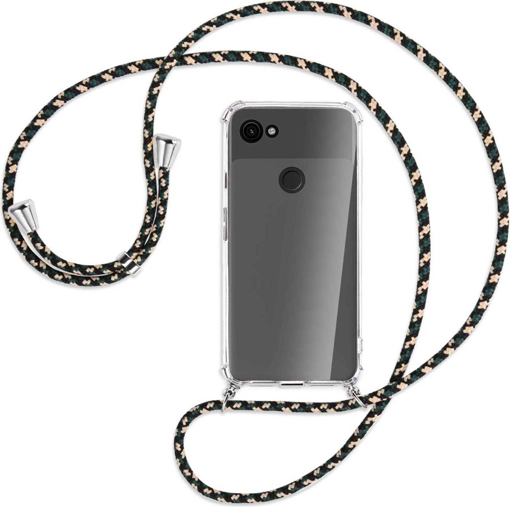 Handykette Backcover-Schutzhülle mit Band (Metall silberfarben) für Google Pixel 3a XL - camouflage