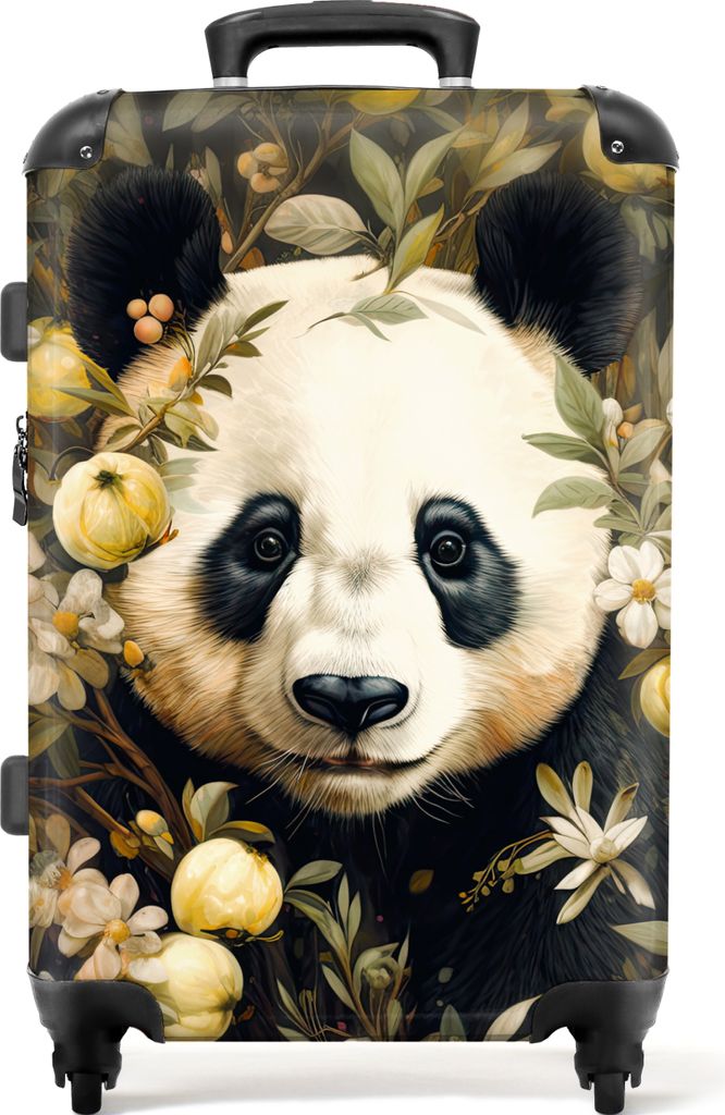 NoBoringSuitcases.com Großer Koffer - Panda - Pandabär - Wildtiere - Blumen - Kombinationsschloss TSA - Hartschalen Trolley 4 Rollen - 72 liter...