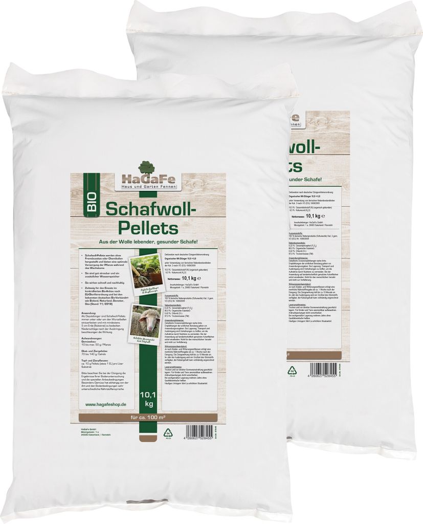 HaGaFe Schafwoll - Pellets, Schafwollpellets, 2 x 10kg, Produktbild 