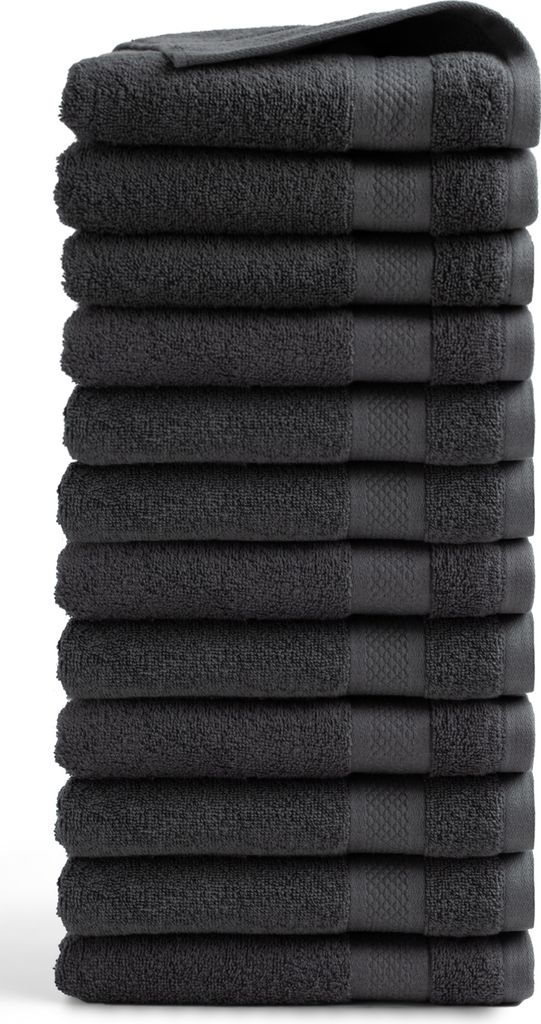DoubleDry Hotel Kollektion Handtücher Set - 12 Teilig - 100% Baumwolle - 500 g/m² - Weich - 50x100 cm - Anthrazit