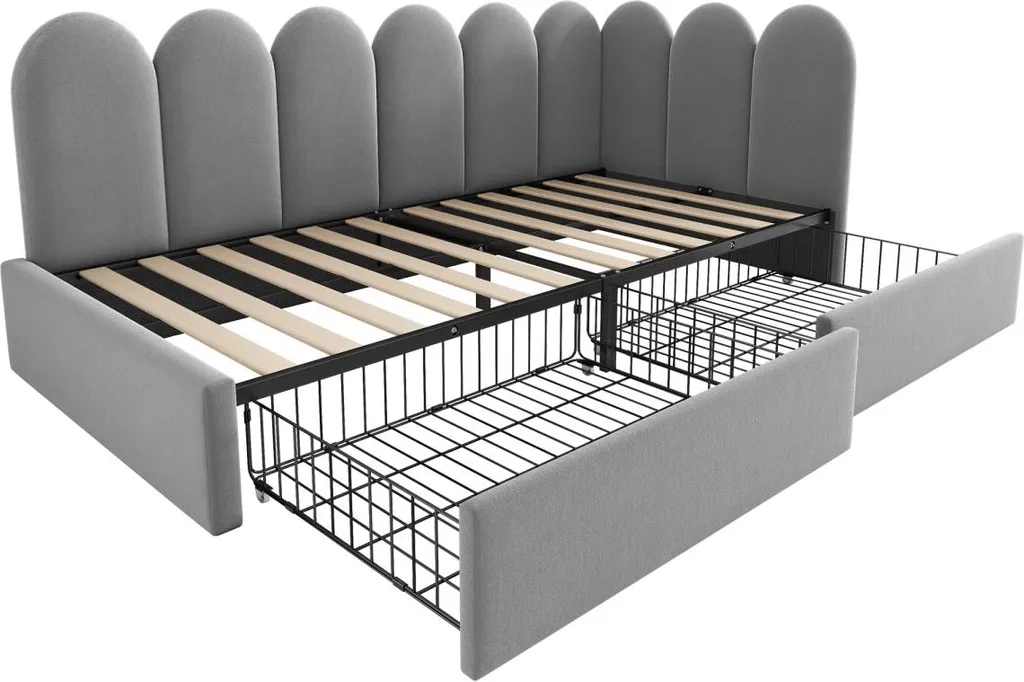 Lit simple 90x200 cm gris gain de place avec tiroirs pour chambre - 13