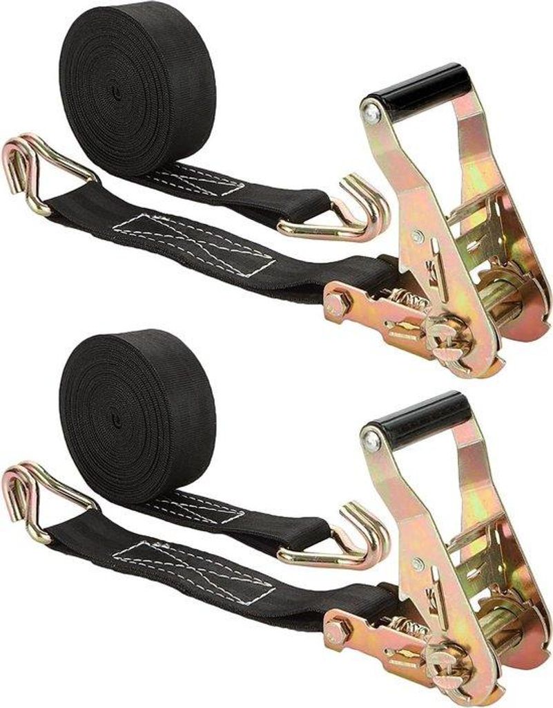 Zwerg Ratchet Spanriemen Set - 6 m x 4 cm - Tie Down Riemen - Schwarze Scharniere - 4000LB Arbeitslast - Lkw Lademittel - Motorrad Anhänger