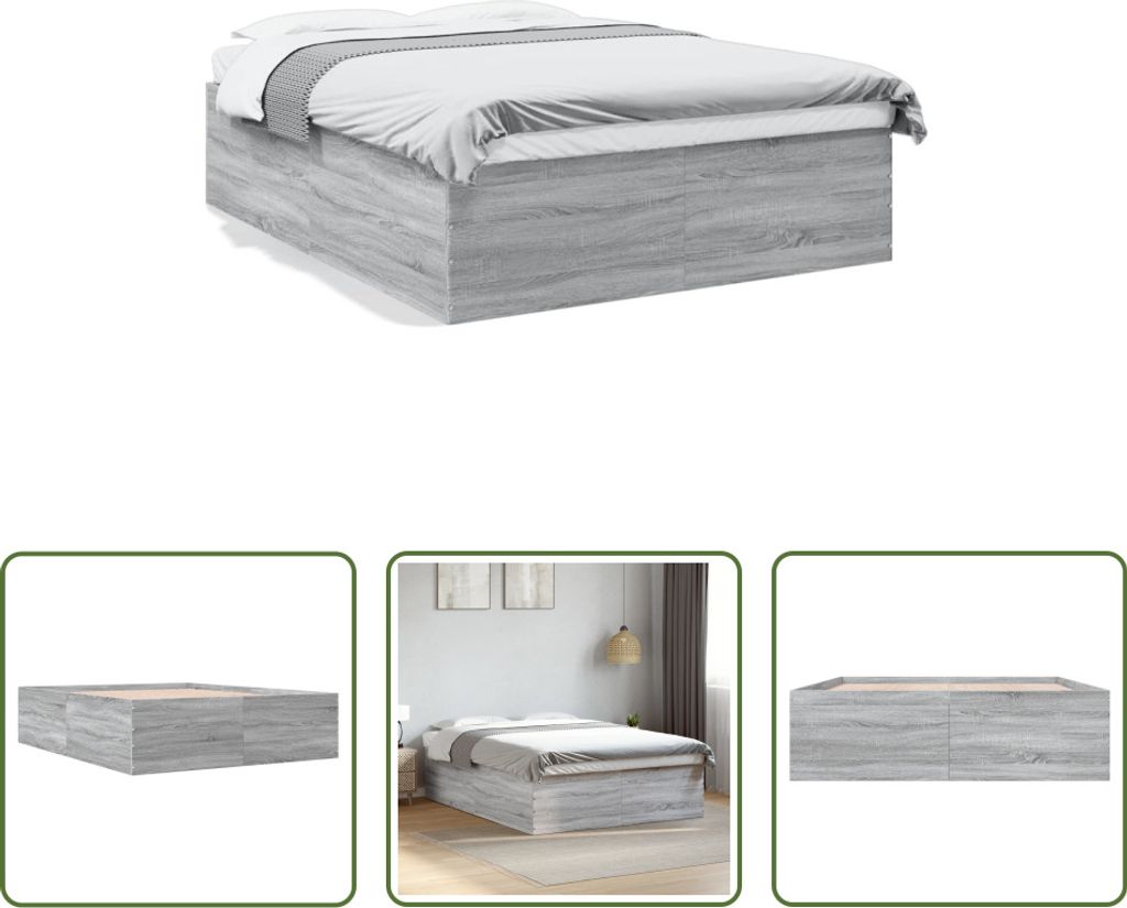 The Living Store Bettgestell Grau Sonoma 160x200 cm Holzwerkstoff