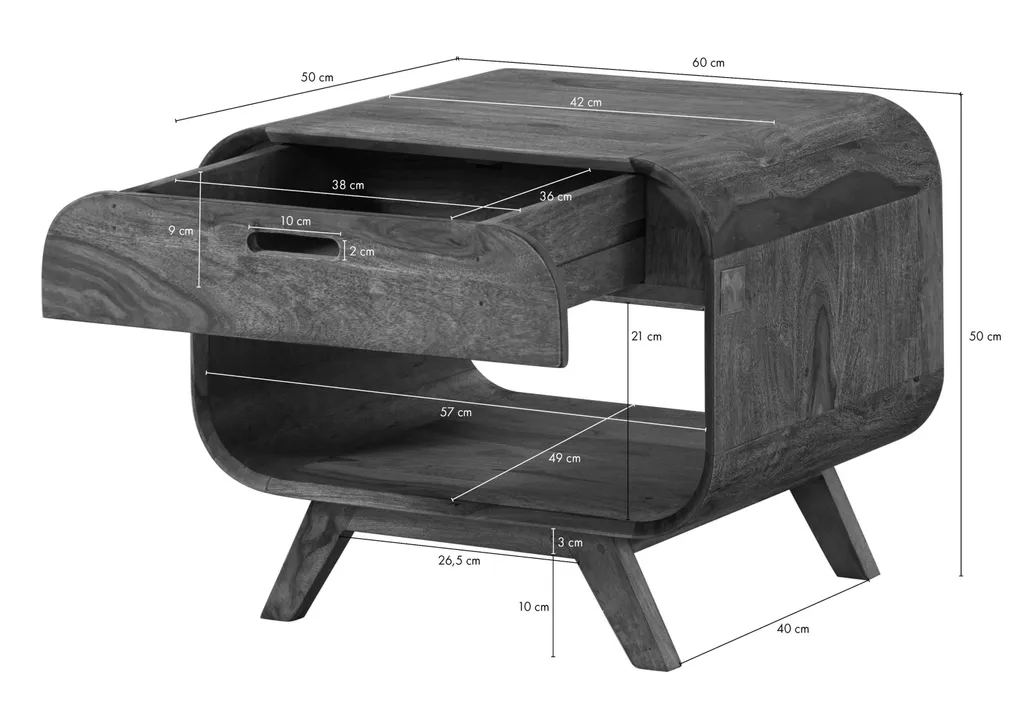 Table basse bois Sheesham massif laqué MAILAND 60x50x50cm marron clair - 8