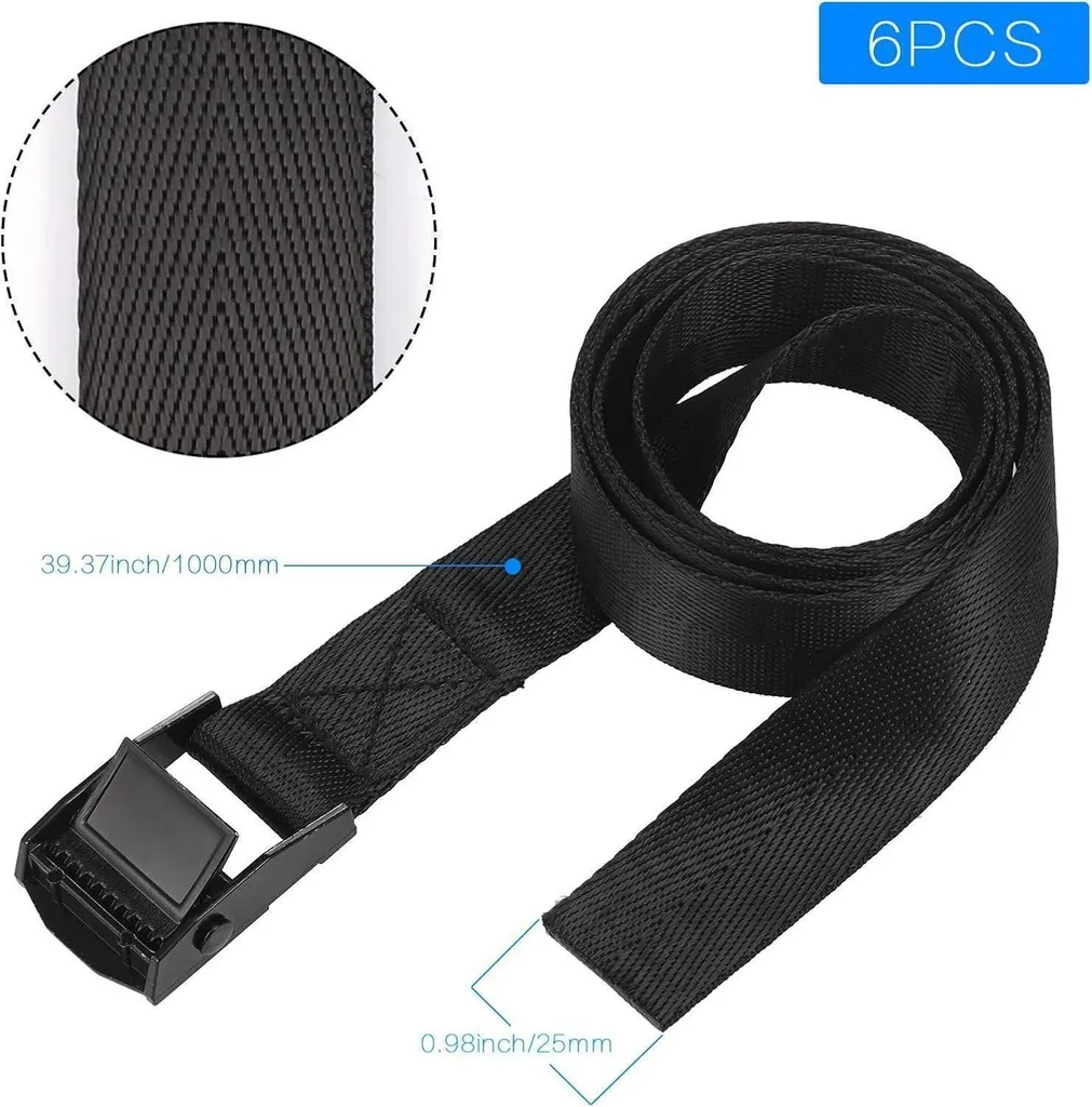 Sangles de Fixation 1m avec Boucle Métal Noir - Pack de 6 Robustes
