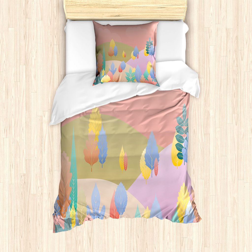 ABAKUHAUS Natürliche Farbe Bettbezug Set für Einzelbetten, Pastellherbstblätter, Milbensicher Allergiker geeignet mit Kissenbezug, 135 cm x 200 ...