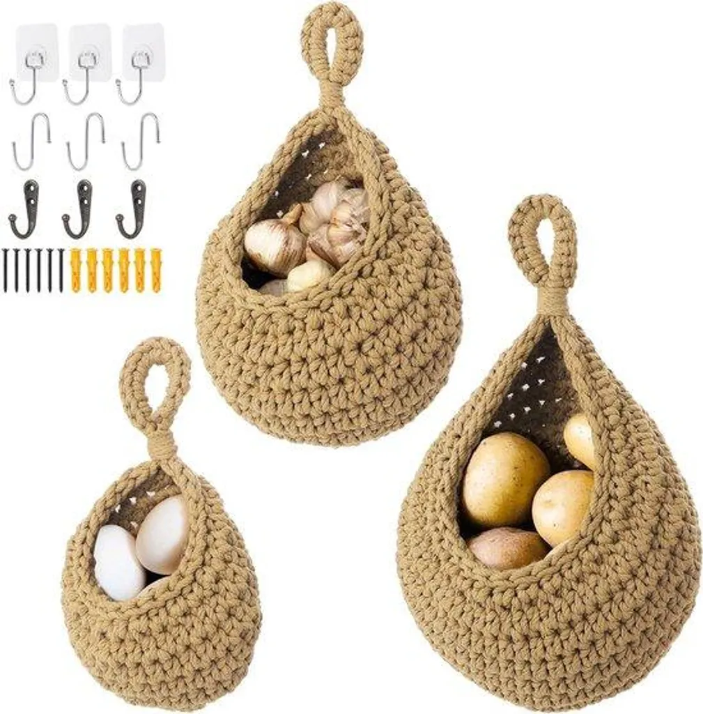 Sac de conservation tissé marron pour légumes - Design goutte - 3 unités