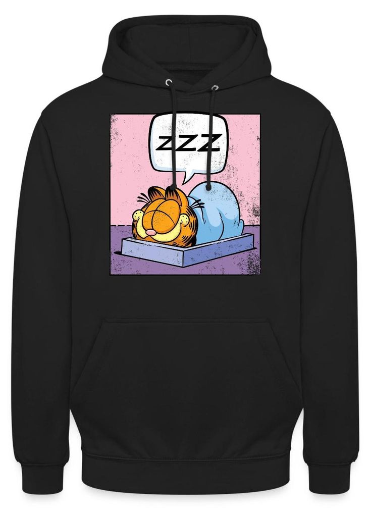 Spreadshirt Garfield Schlafender Kater Zzz Power Nap Used Look Uni Hoodie, XXL, Schwarz