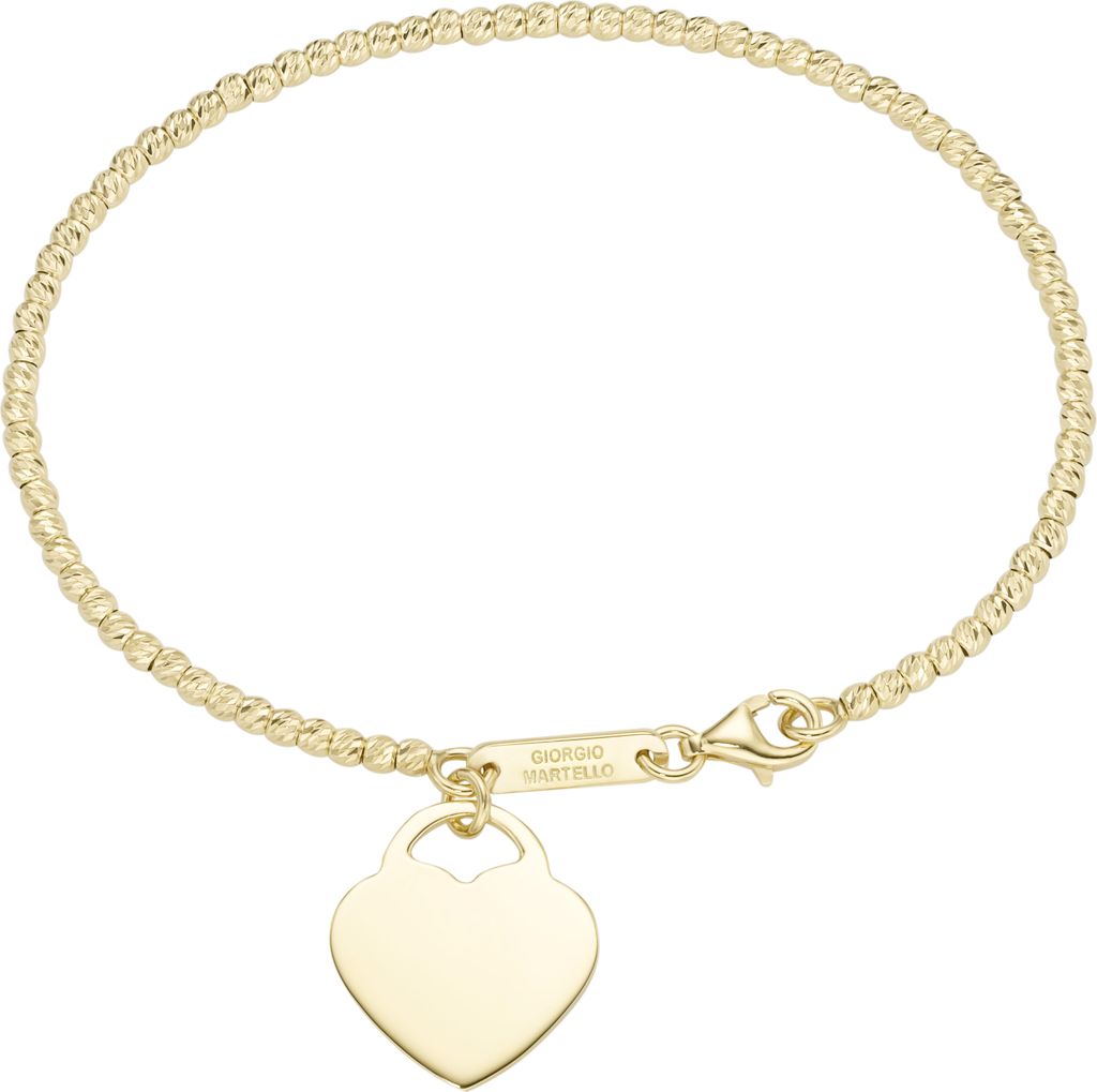 Armband Giorgio Martello Milano Kugelkette diamantiert mit Anhänger Herz, Silber 925 Gold 19 cm