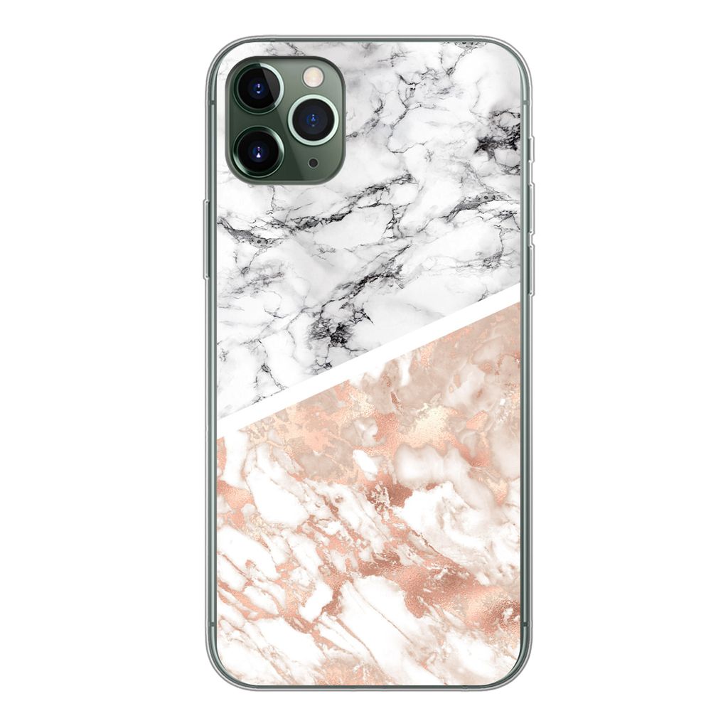 MuchoWow Handyhülle Schutzhülle Hülle für iPhone 11 Pro Max Marmor - Rosa - Abstrakt - Luxus Silikon Softcase Handy Hülle - Schutz