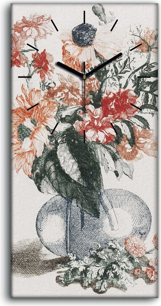 Wanduhr Bürouhr Leinwand Bild 30x60 Zeichnung Florale Blumen Pflanzen Kunst - schwarze Hände