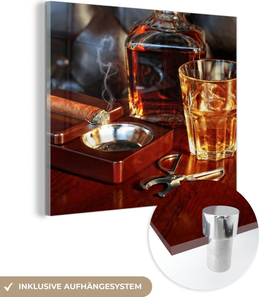 MuchoWow Glasbilder - Bilder auf Wandbild - Foto auf Glas Whiskey - Flasche - Karaffe 20x20 cm Wanddekoration aus Glas - Acrylglasbild - Acrylbilde...