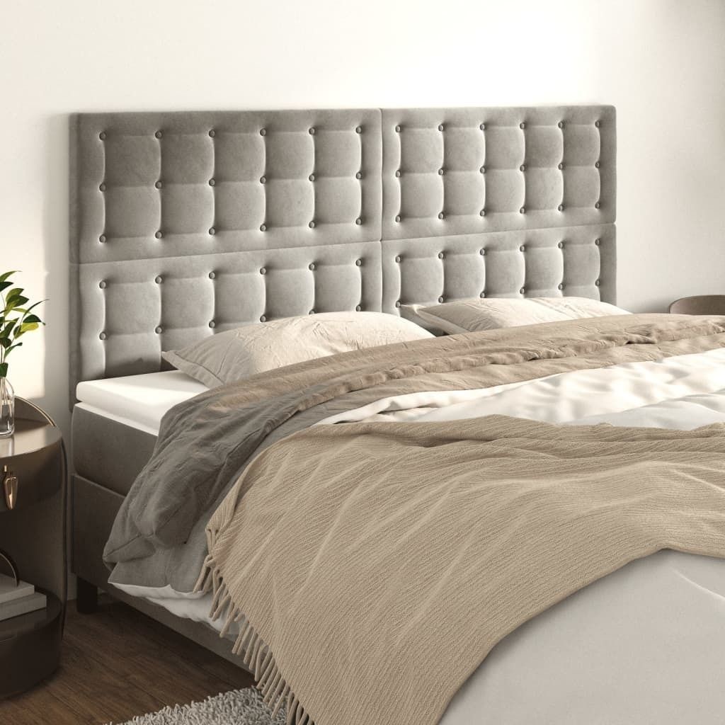 vidaXL Kopfteile 4 Stk. Hellgrau 100x5x78/88 cm Samt - Kopfteil - Kopfteile - Bett-Kopfteil - Bettkopfteil