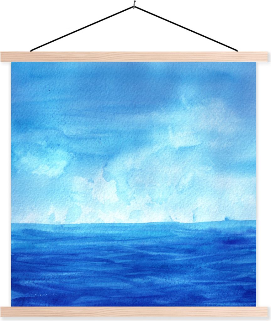MuchoWow Textilposter Aquarell - Meer - Himmel 60x60 cm mit holzfarbenen Rahmen - Wanddekoration