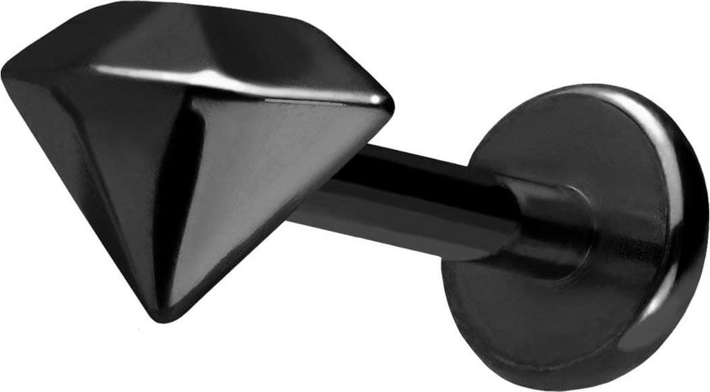 Ohrpiercing, Nasenpiercing Titan Labret mit Push Fit DIAMANT Schwarz Stablänge: 10mm | Stabstärke: 1,2mm