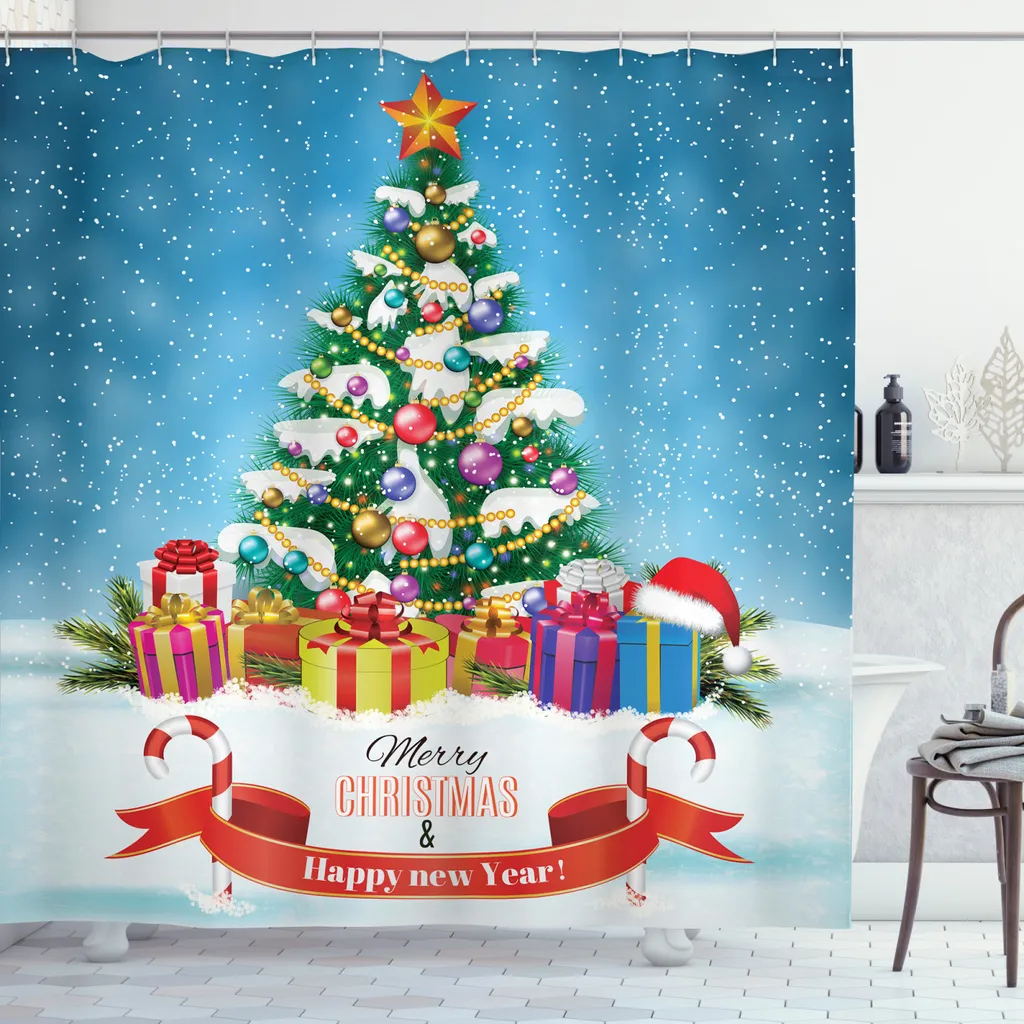 Offerta Tenda Doccia Natalizia ABAKUHAUS 175x220 con 12 Ganci Gratis