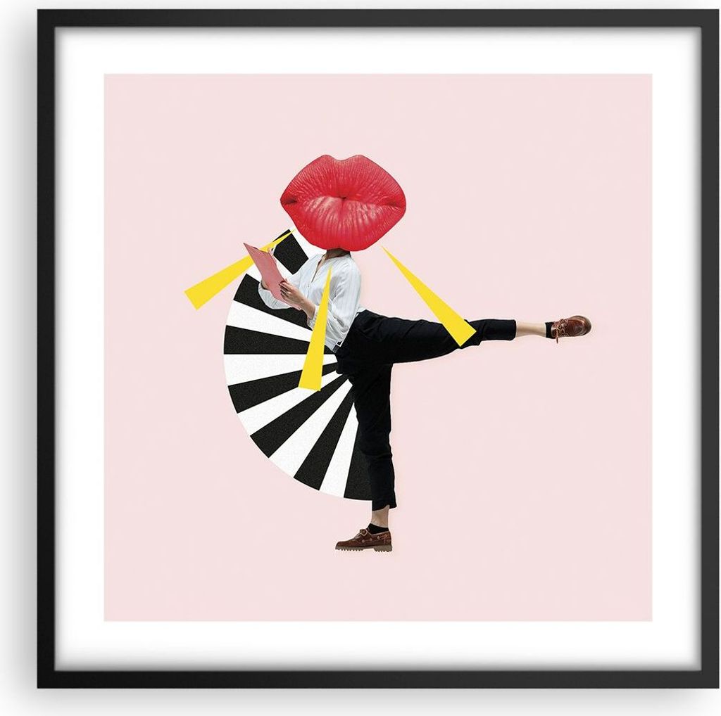 Gerahmtes Poster - Schwarzer Rahmen - Grafik Mund Mann - 50x50 cm - Wand Bild - Wanddeko - Wandbilder - Kunstposter - Wandposter - Bilderrahmen - B...