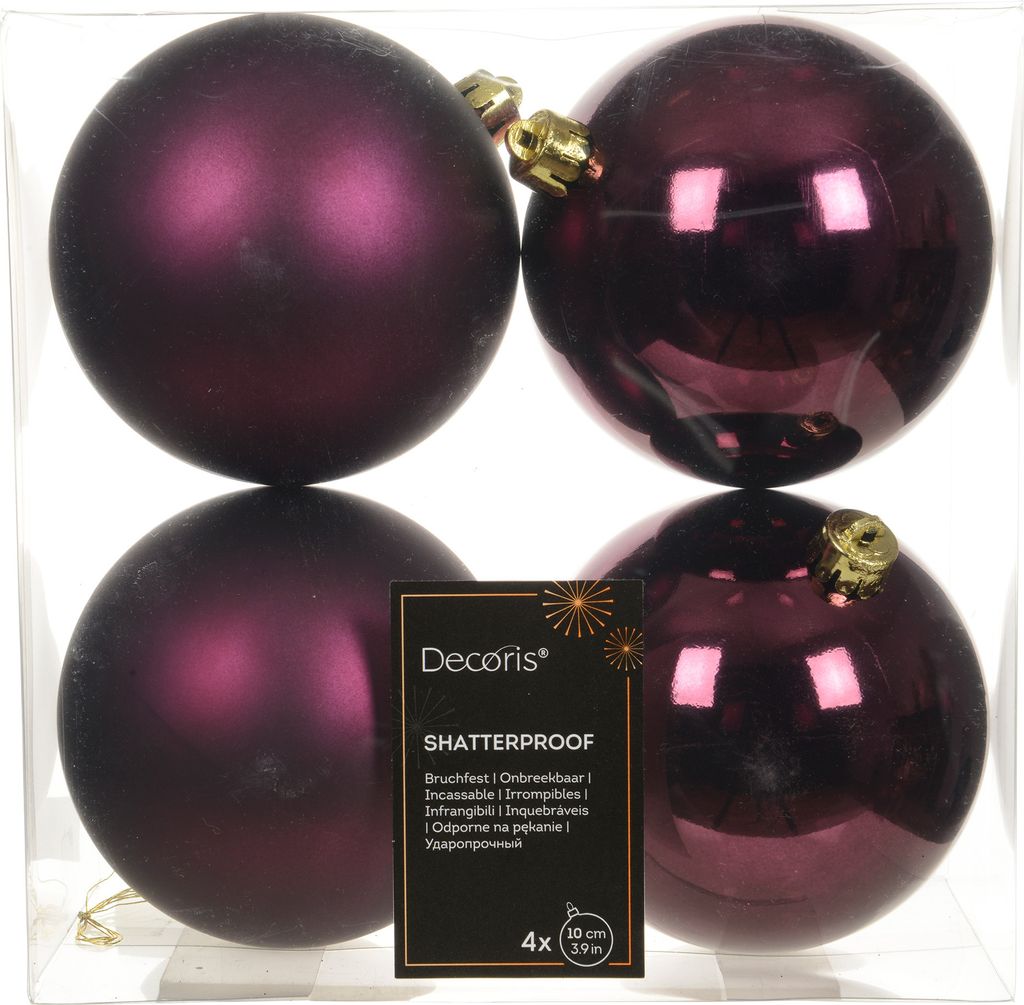 Weihnachtskugeln Kunststoff 10cm 4 Stück - Dunkel Mauve