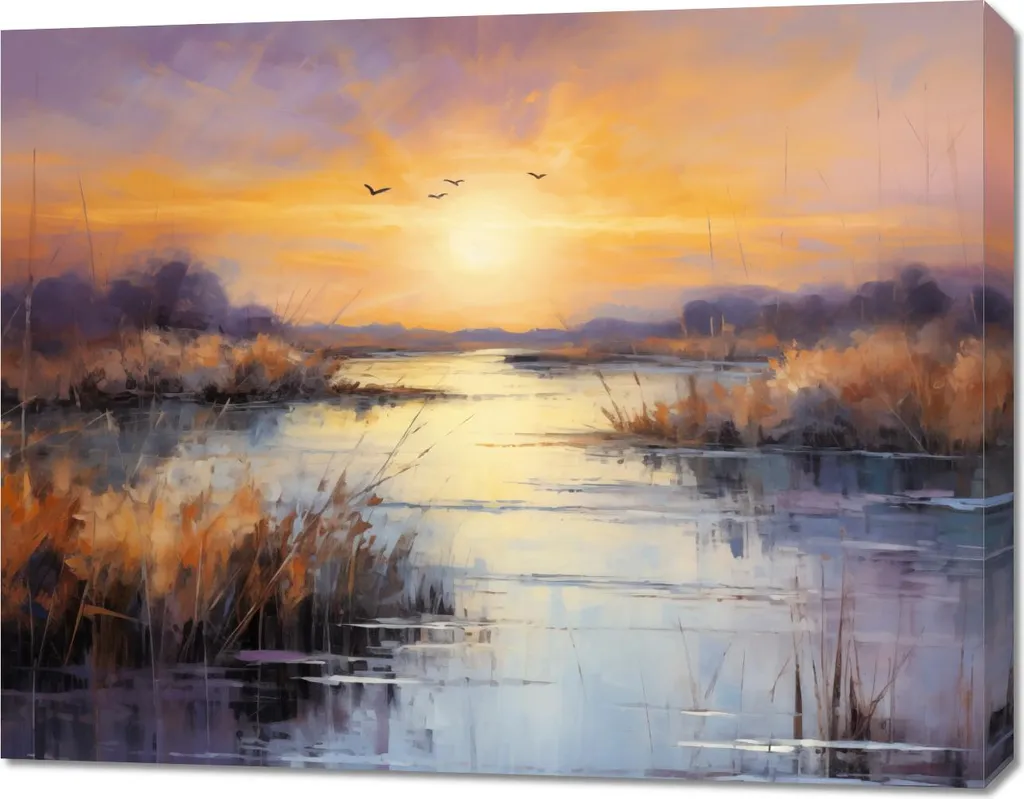 Tableau Coucher de soleil zone humide 90x70 cm pour murs vides et tristes