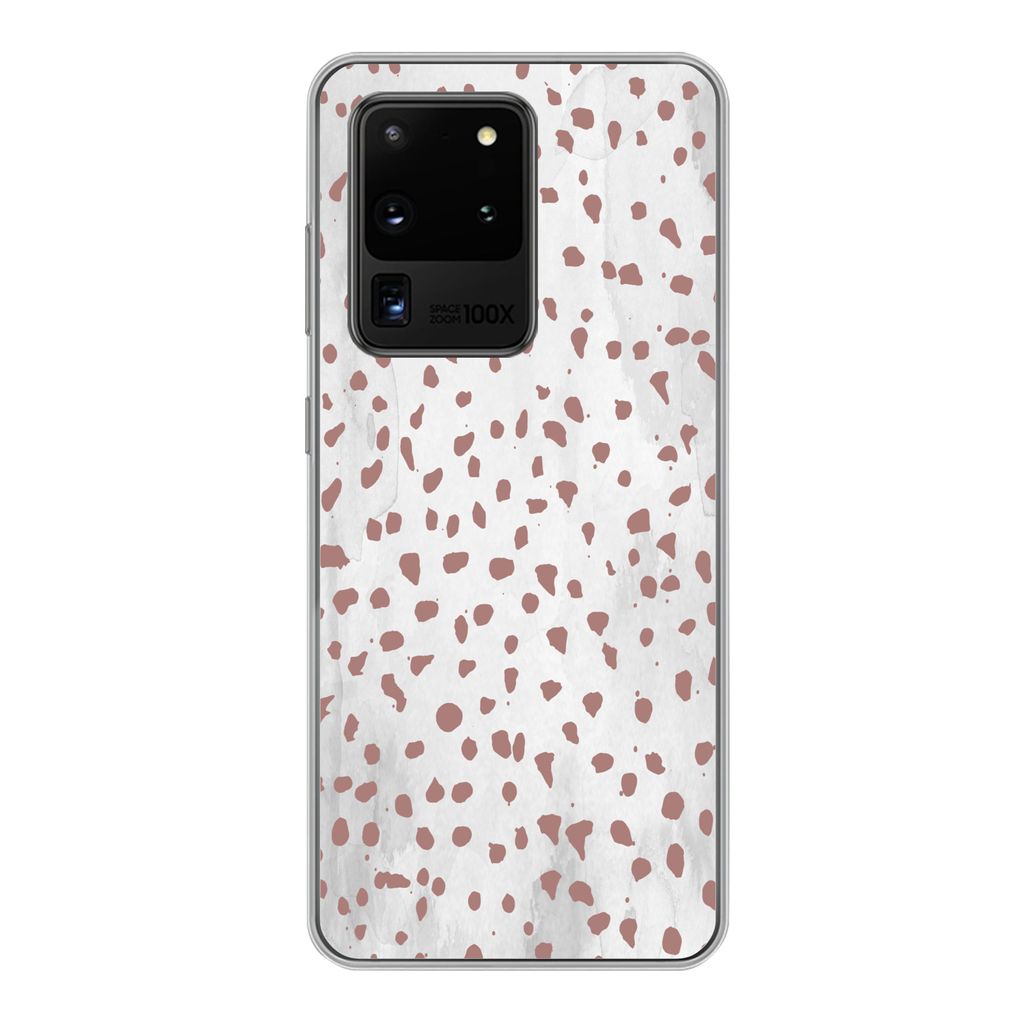 MuchoWow Handyhülle Schutzhülle Hülle für Samsung Galaxy S20 Ultra Polka dots - Braun - Weiß Silikon Softcase Handy Hülle - Karteninhaber