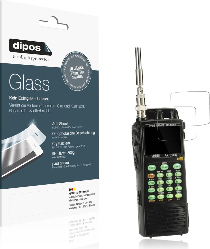 2x Schutzfolie für Aor AR-8200 - Anti-Shock 9H Folie dipos Glass Kunststoffglas