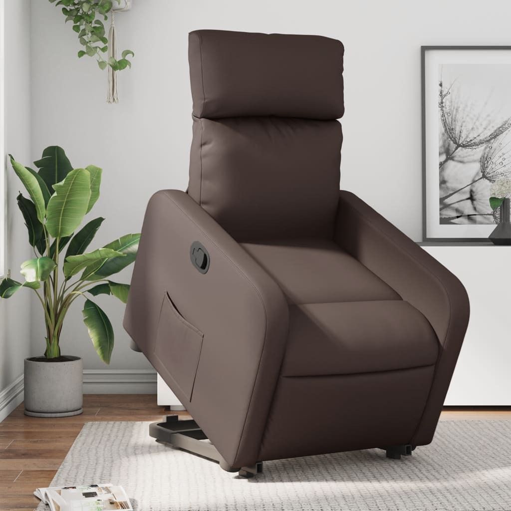 Design Relaxsessel mit Aufstehhilfe Braun Kunstleder, Klassische Sessel 2024 Neu