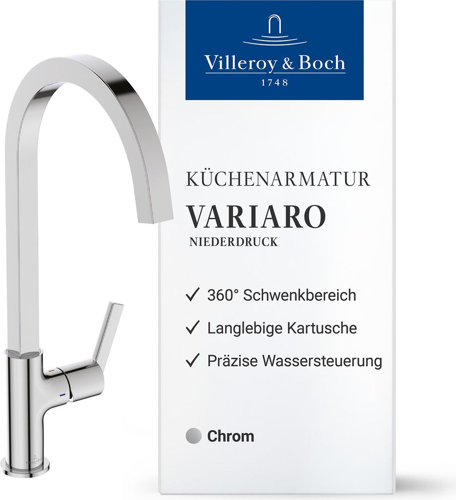 Villeroy & Boch Variaro Küchenarmatur, Niederdruck, wassersparend – Chrom