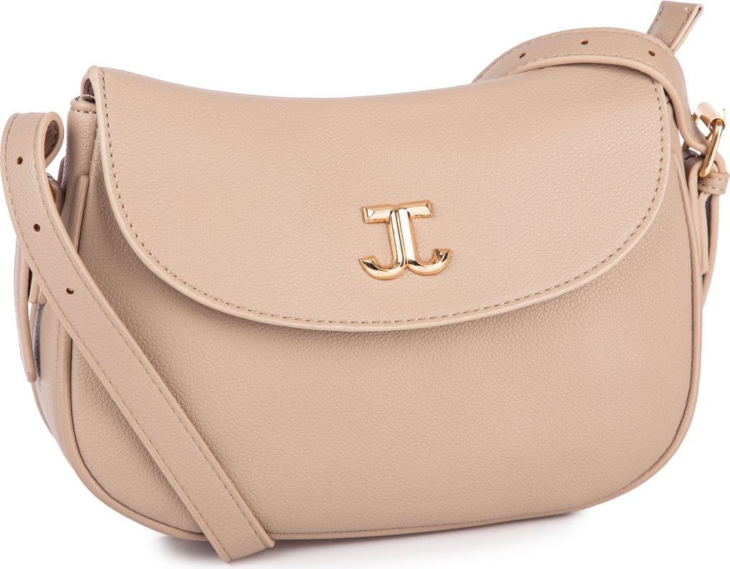 Jennifer Jones elegante Abendtasche in Hellbeige, halbrunde Form, Kunstleder, längenverstellbarer Schultergurt, magnetischer Knopfverschluss, 26x1...