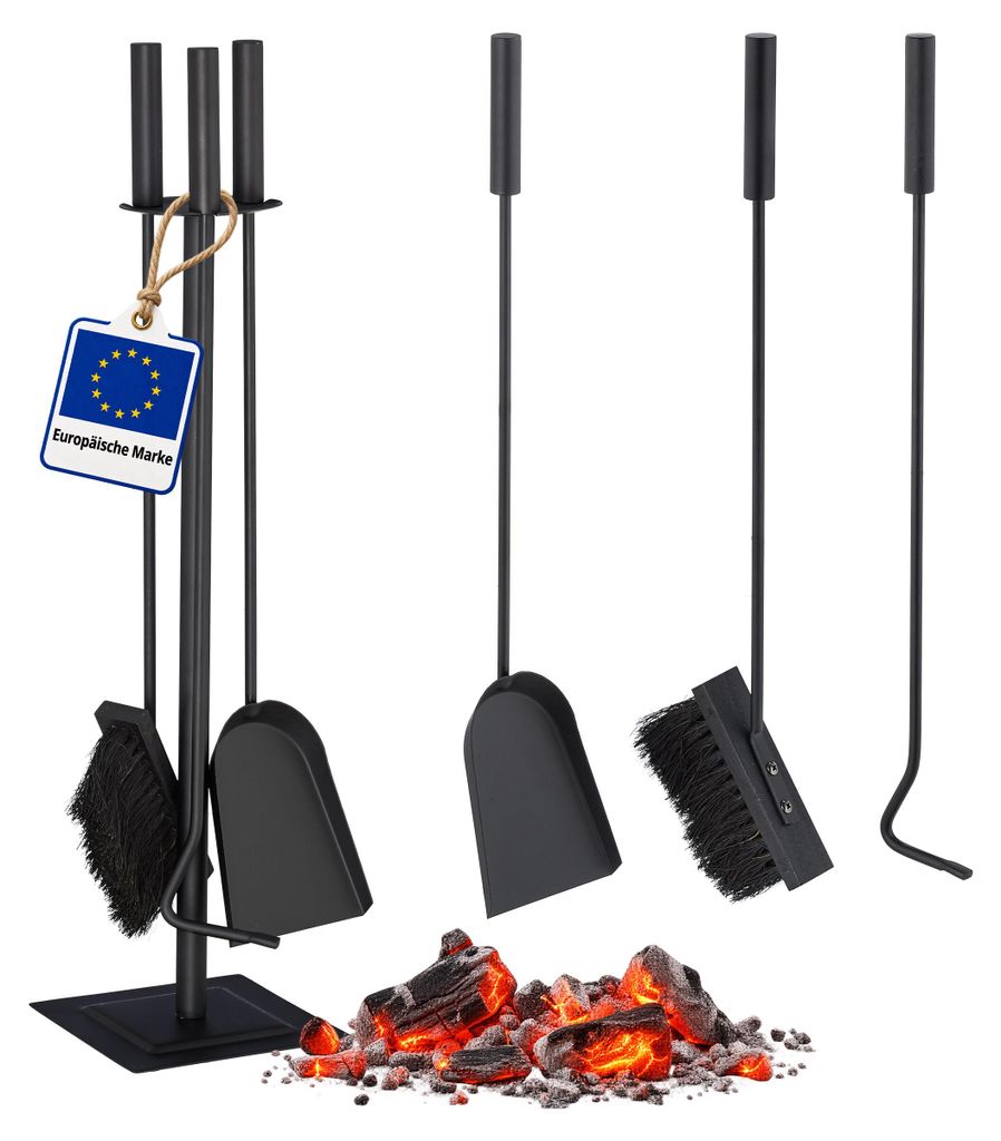 Relaxdays Kaminbesteck, 4-teilige Kamingarnitur mit Produktbild  KI-generiertes Bild