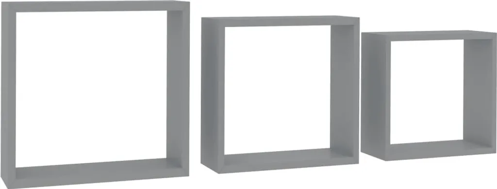Étagères Cubes Grises en MDF Robuste - Set de 3 avec Fixation Invisible - 10