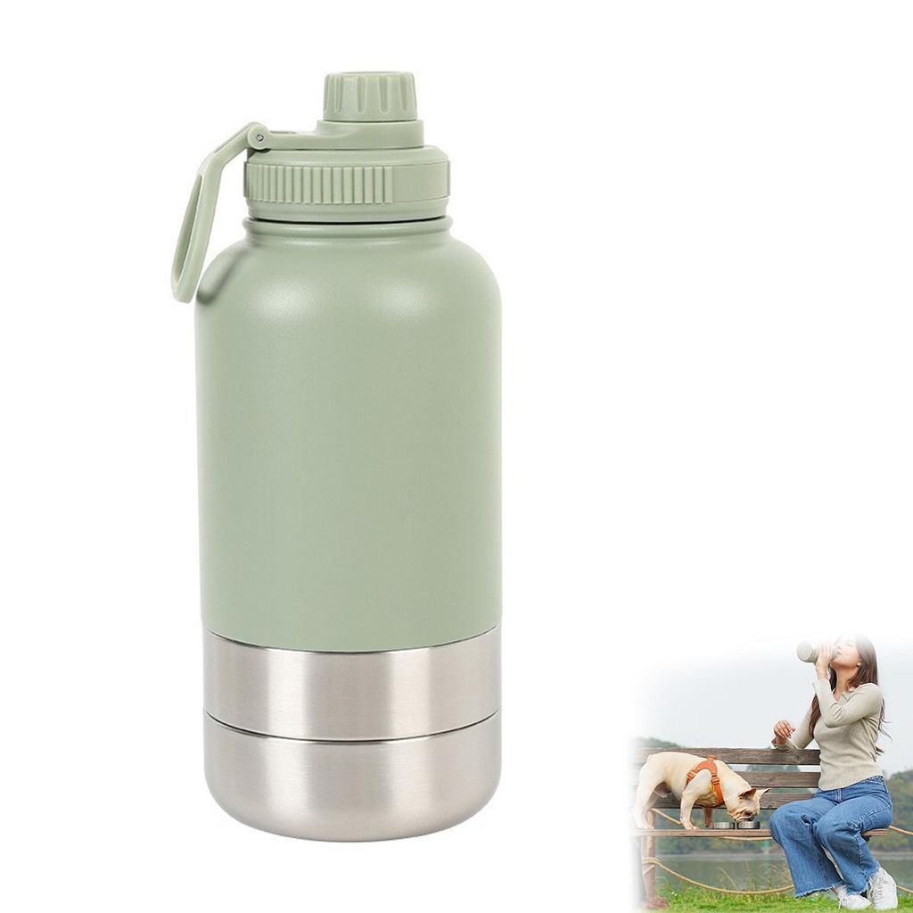 3-in-1 Hundetrinkflasche,Edelstahl Hunde Wasserflasche mit Produktbild 