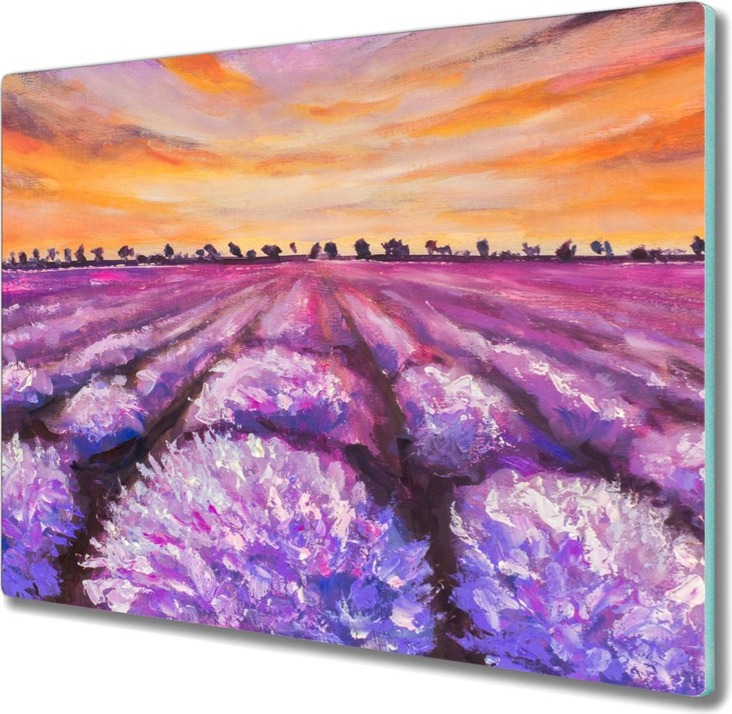 Coloray Hackbrett Kochplattenabdeckung Herdabdeckplatte 60x52 cm Schneidebrett Küchenbrett - Lavendelfeld Sonnenuntergang