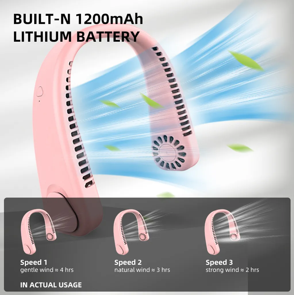 Ventilatore Da Collo Portatile Display 5 Livelli Velocità Ricaricabile Usb Sport