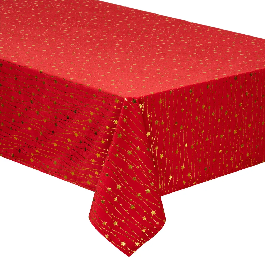 Tovaglia Natalizia Rossa con Stelle Oro 140x240 cm Atmosphera