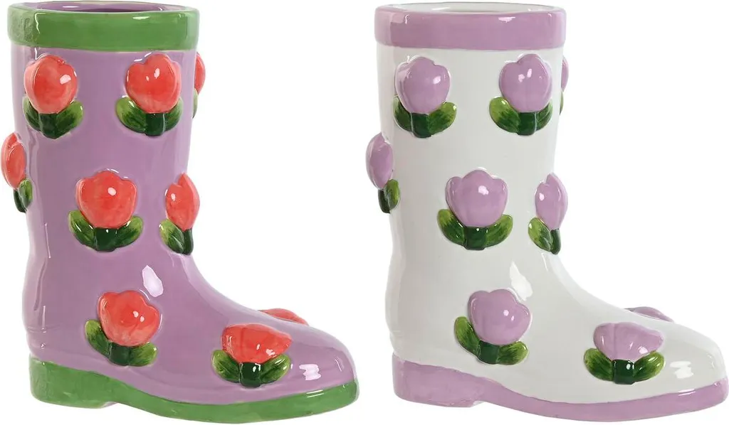 Pots de fleurs design Bottes en dolomite blanc et lilas - 2 unités Home