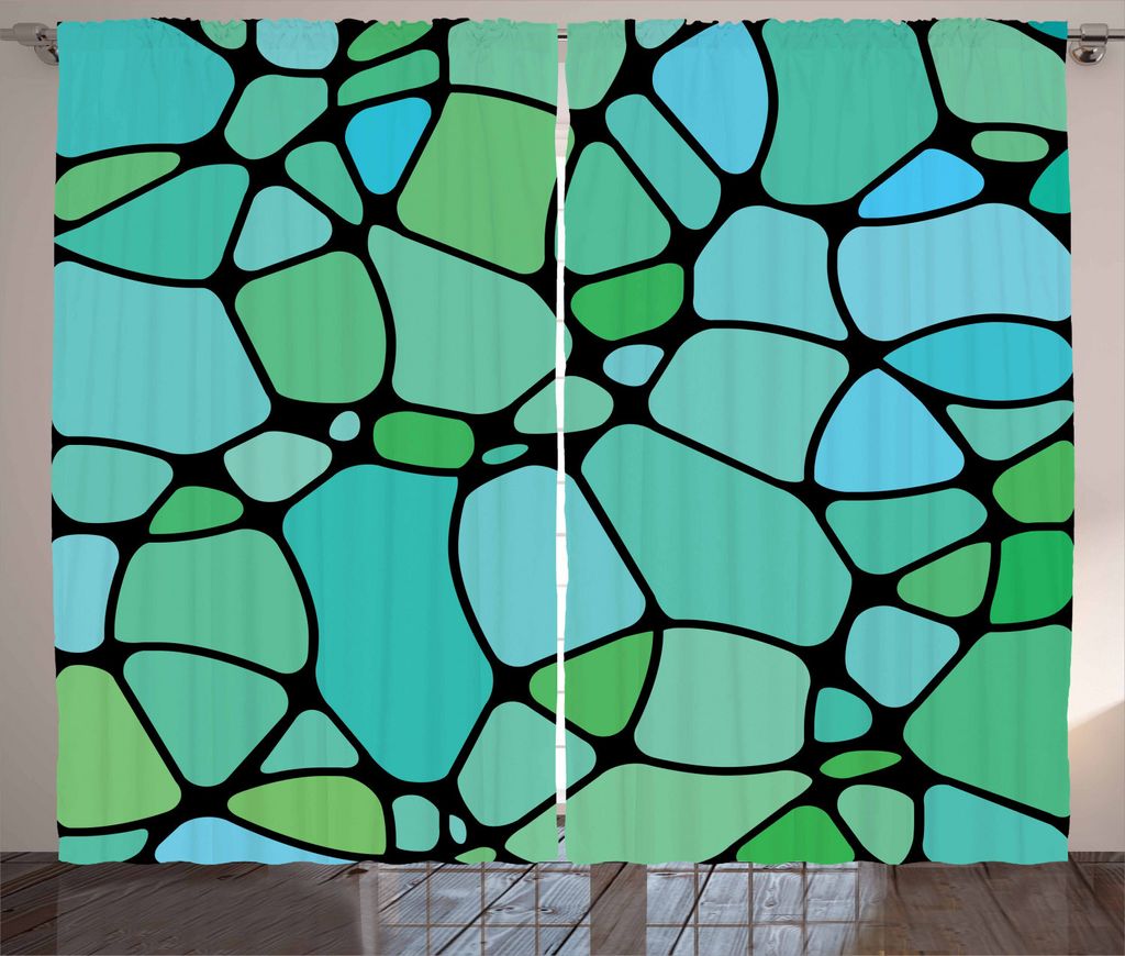 ABAKUHAUS Seafoam Rustikaler Gardine, Mosaik Geometrisches Design, Schlafzimmer Kräuselband Vorhang mit Schlaufen und Haken, 280 x 225 cm, Lindgr...