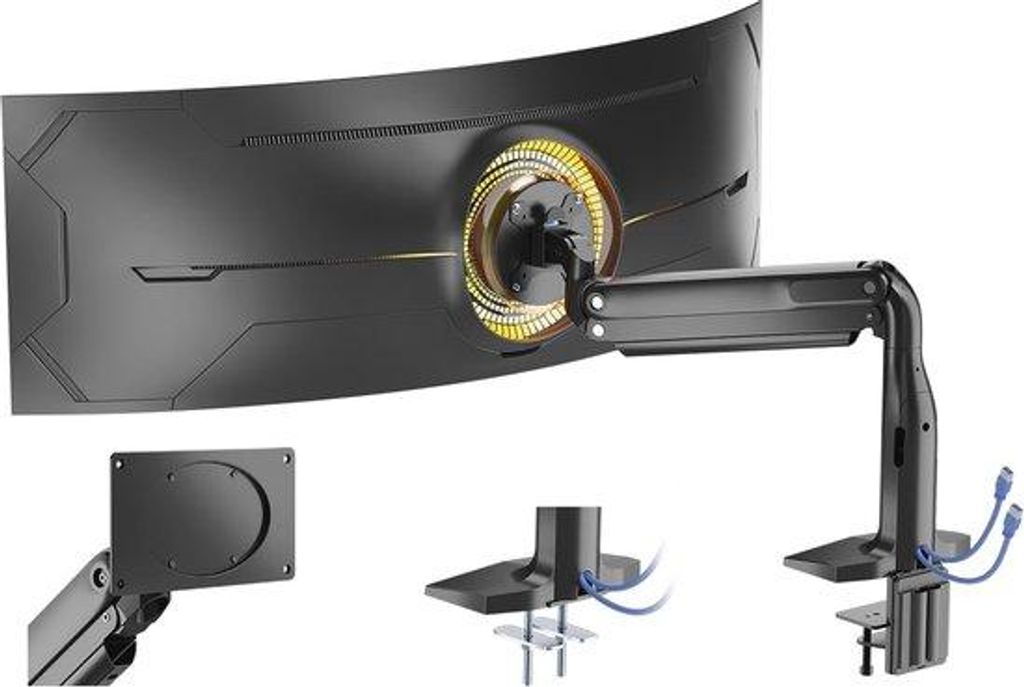 Monitorarm mit Aluminium-Gasfedern, für 17-43 Zoll und Ultrabreitbild-Schirme, 18 kg Tragfähigkeit, 2x USB 3.0