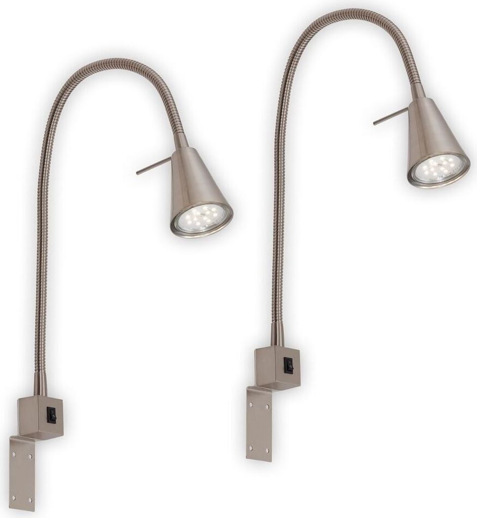 2 x LED Flexible Wandleuchte Leselampe mit Schalter GU10 5W 400lm Matt Nickel