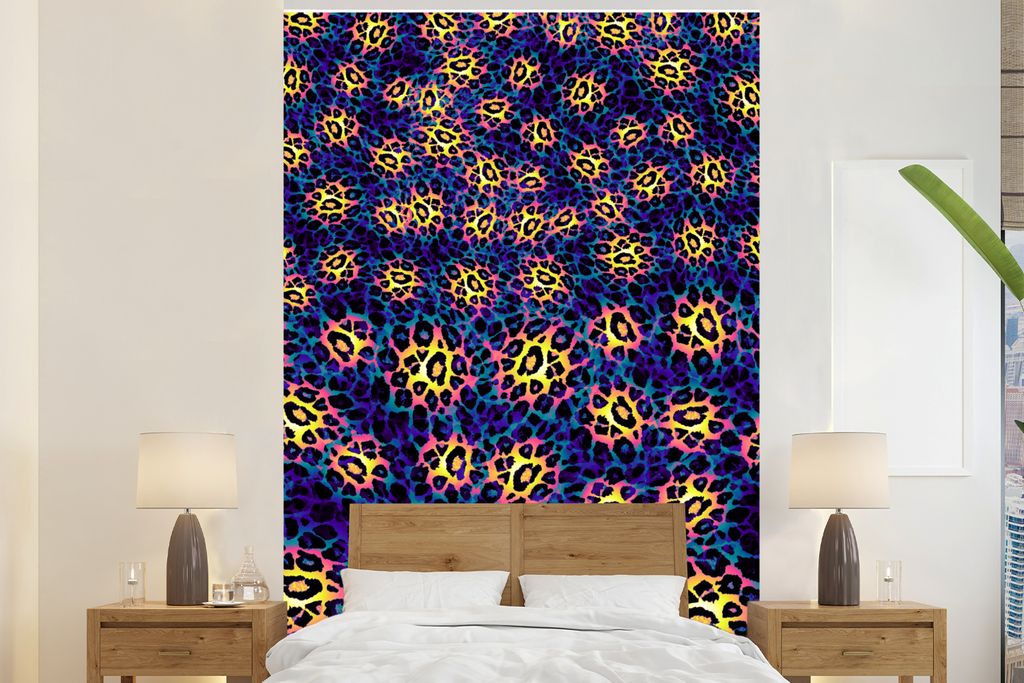 MuchoWow Fototapete für Wohnzimmer oder Schlafzimmer Wandtapete Vinyl Motivtapete Pantherdruck - Muster - Gelb - 145x220 cm - Wanddekoration