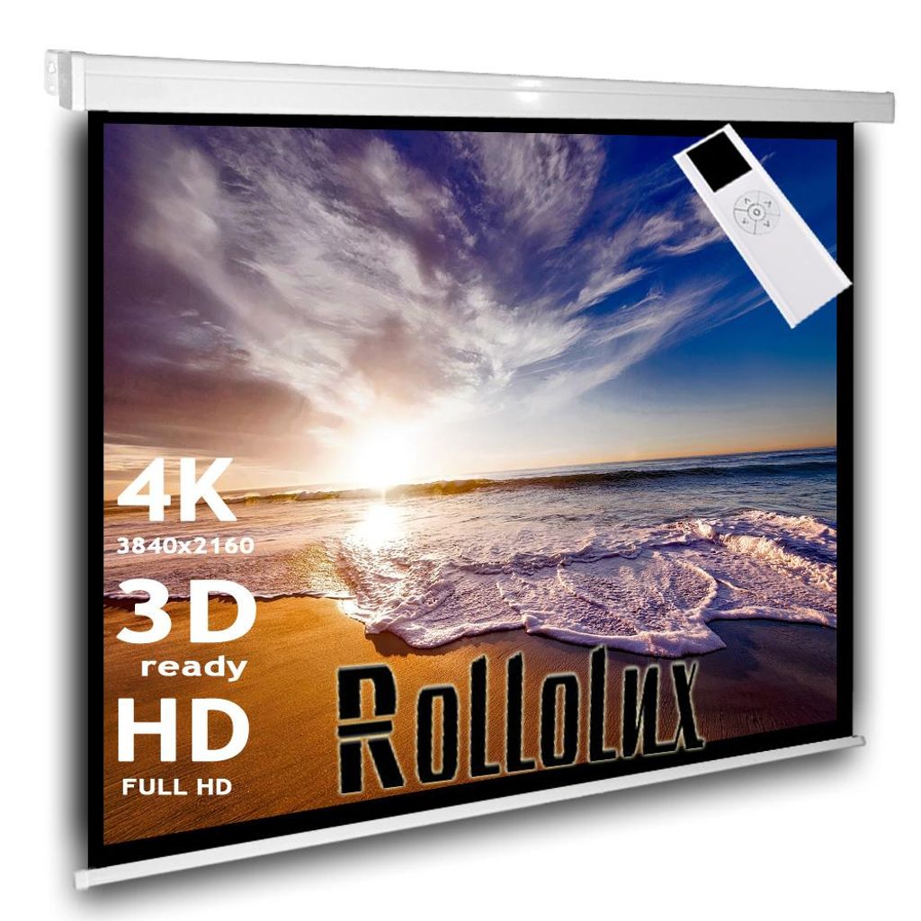 1:1 Rollolux Heimkino Beamerleinwand Motorleinwand 220 x 220 (214x214)cm / Gehäuselänge 250 cm / FULL HD / 3D / 4K / HDTV / inkl. Funkfernbedienung